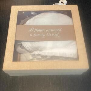 New Hallmark White Christening Baptism "Little Blessings" bib and bonnet set